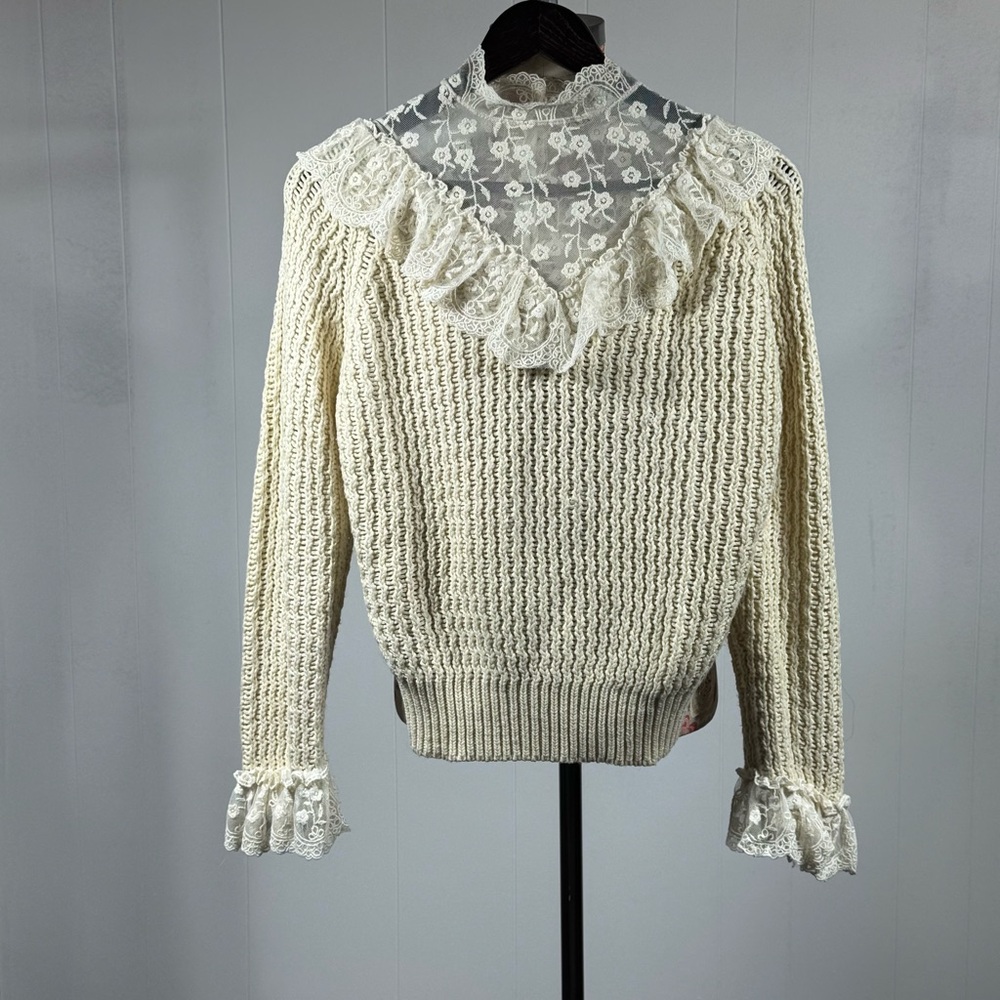 Zara Elegant Lace Trim Cream Sweater